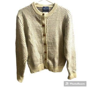 Woolrich Cream Cardigan Sweater with Navy Dot Pattern